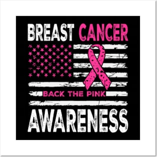 Back The Pink Ribbon American Flag Breast Cancer Awareness Posters and Art